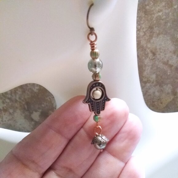 Hamsa Hand | Unique & Handmade | Dangle Earrings | Blessings Love & Protection | - Picture 3 of 11